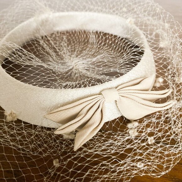 Vintage 50s 60s Nude Beige Vail Detail Headpiece S - Picture 7 of 8